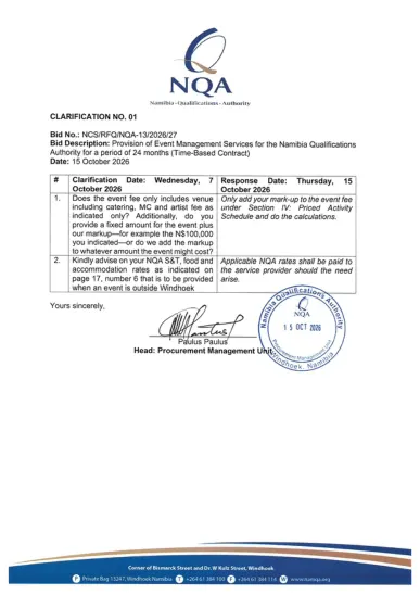 Bid clarification — original first page