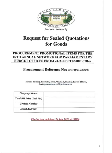 Procurement of Promotional items for the 9th Annual Network for Parliamentary Budget Offices from 21 – 23 September 2026 (1) — original first page